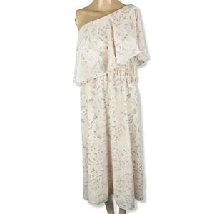 Paper Crown ruffle pink blush dress one shoulder